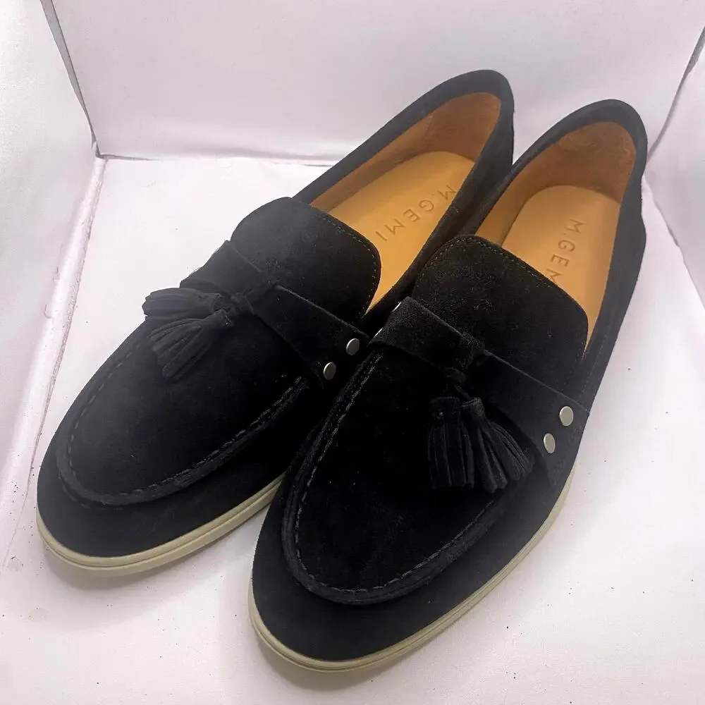 M. Gemi Sonia Loafer Black Suede Tassel Round Toe Shoe Sz 37.5 US Sz 7-7.5